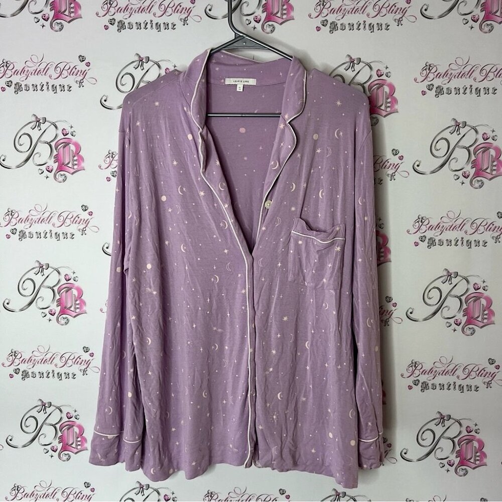 Love & lore long sleeve Lavender moon star Top button down Starry Design